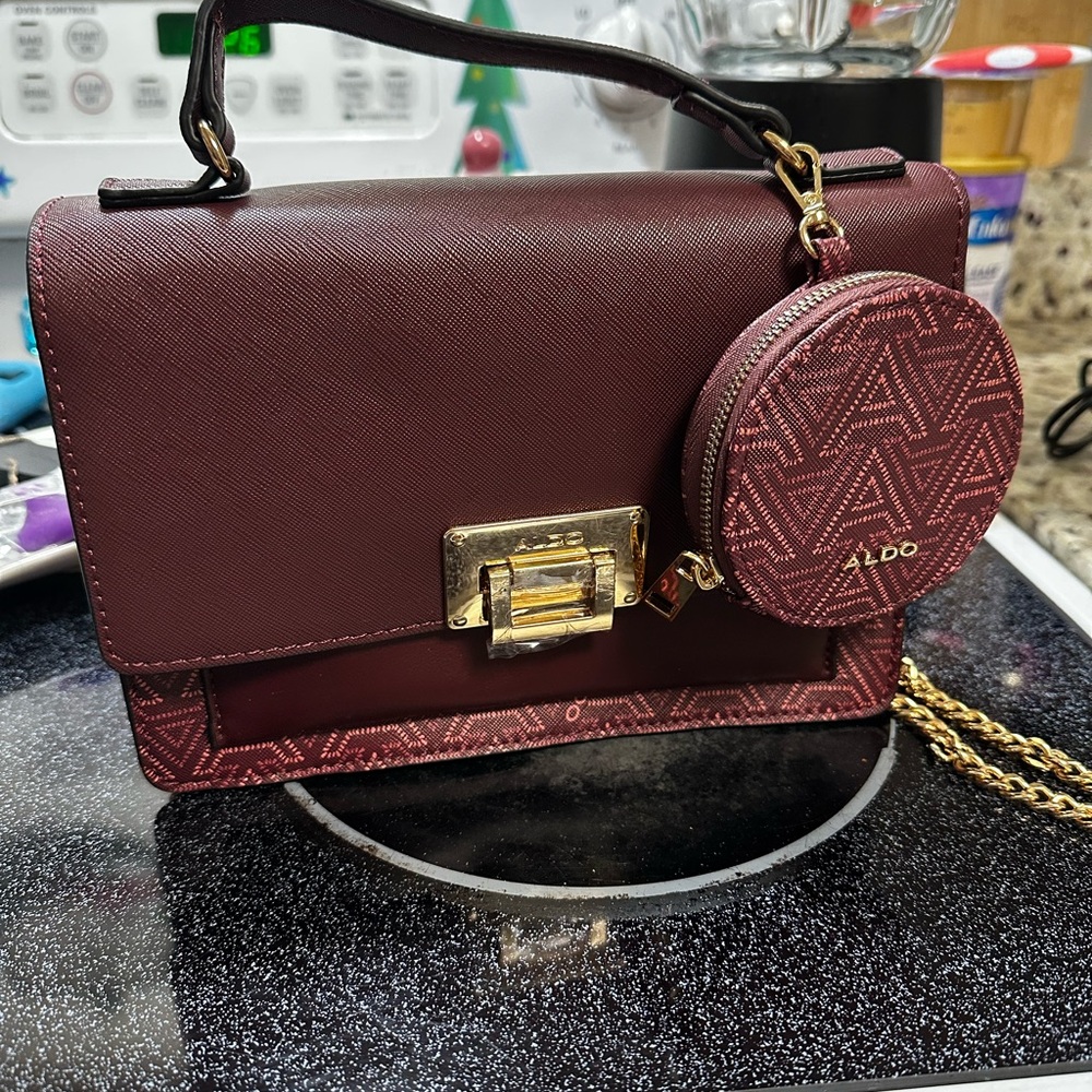 Aldo Maroon Crossbody Bag with Gold Details